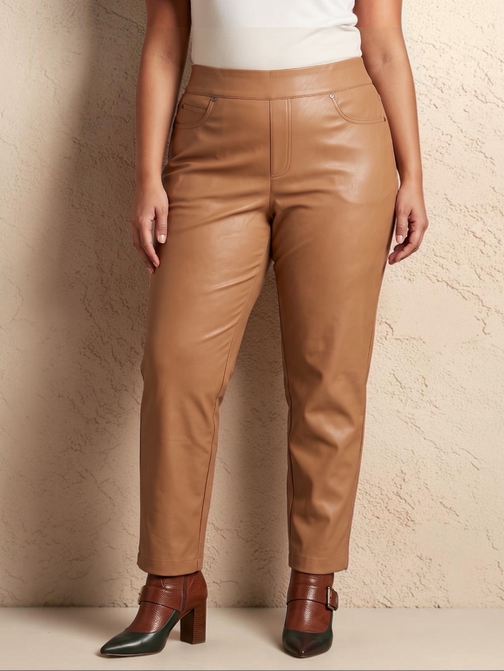 SPANX Faux Leather Straight Leg Pants Toffee Tan Vegan Leather Pull-On XL NWT